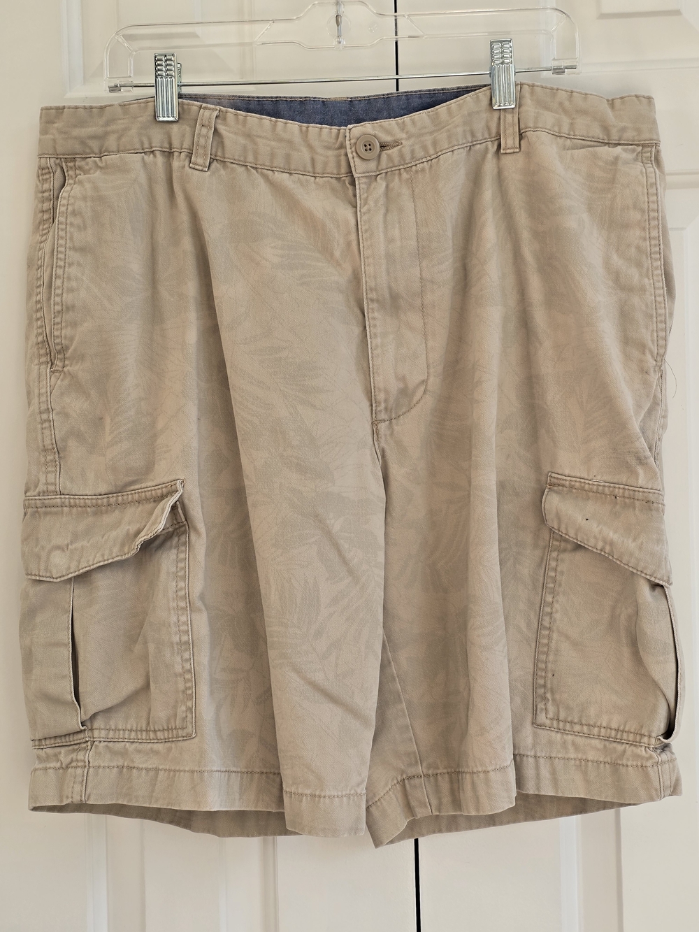 Falls Creek Men's Tan Cargo Shorts with Subtle Leaf Print
